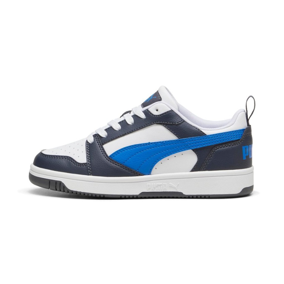 DEPORTIVO PUMA REBOUND V6 LO JUNIOR BLANCO / AZUL / GRIS