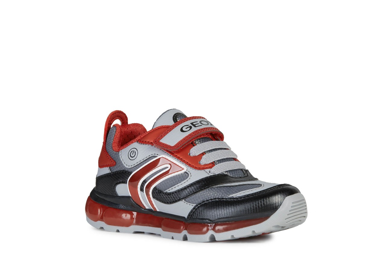 DEPORTIVO J ANDROID BOY  B LUCES PIEL/TEXTIL GREY/RED