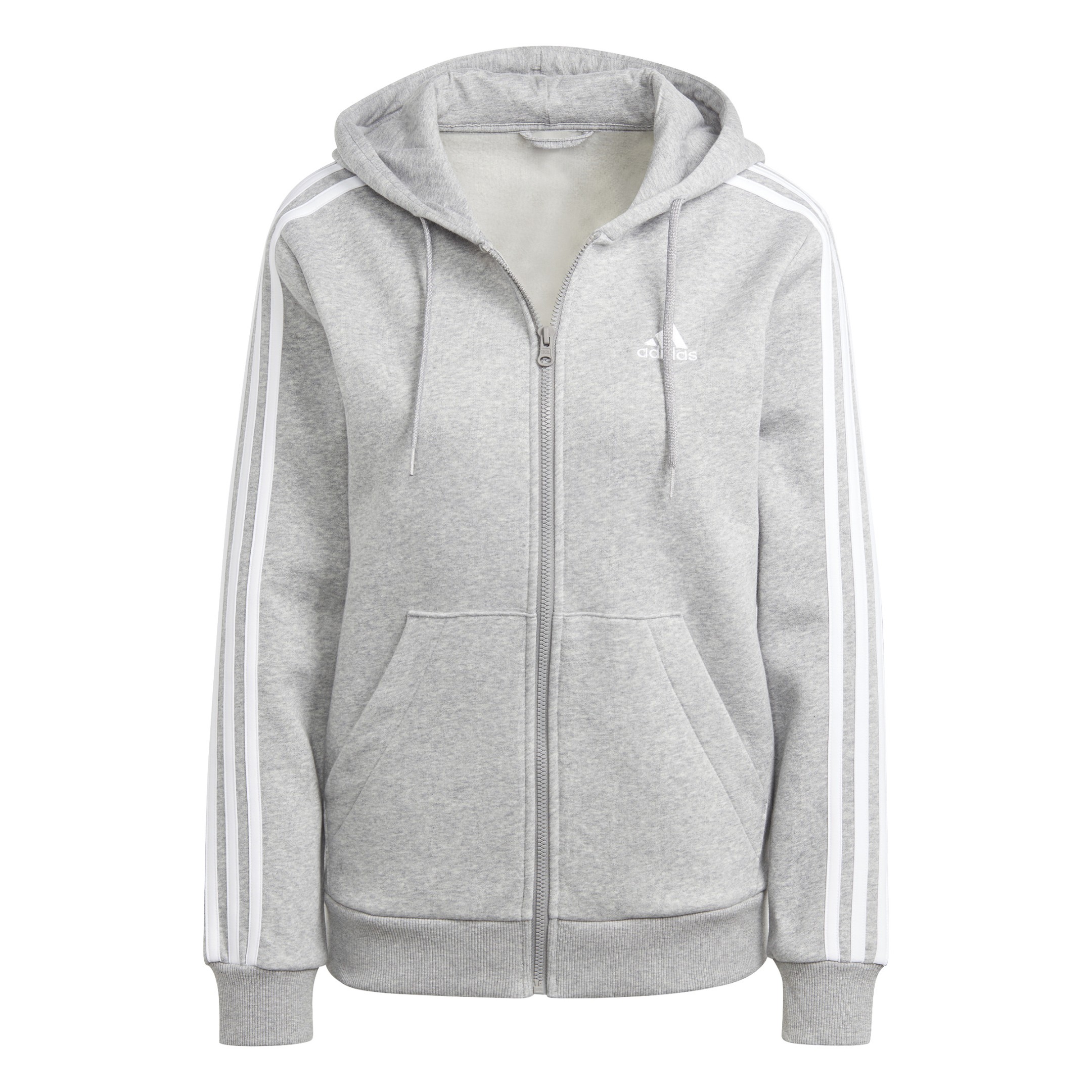 SUDADERA ESSENTIALS FLEECE 3 STRIPES MEDIUM GREY HEATHER / WHITE