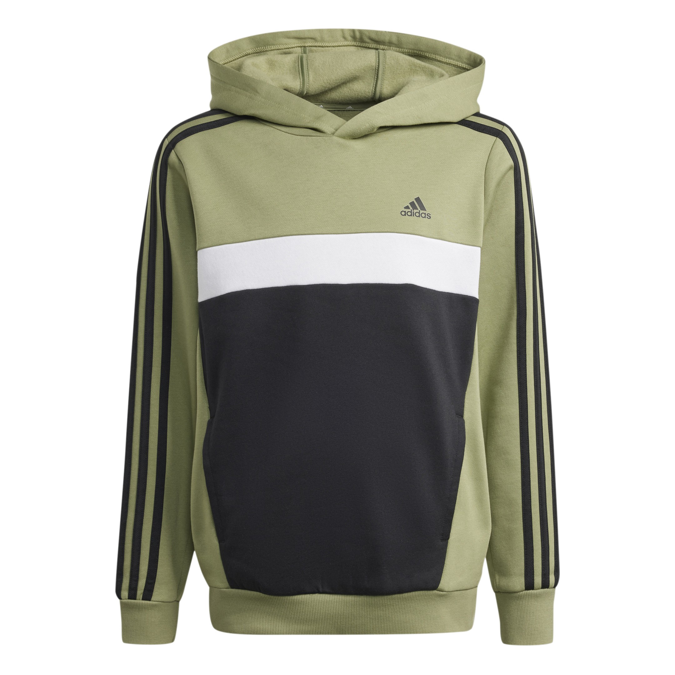 SUDADERA CAPUCHA TIBERIO COLORBLOCK FLEECE 3 STRIPES TENT GREEN / BLACK / WHITE