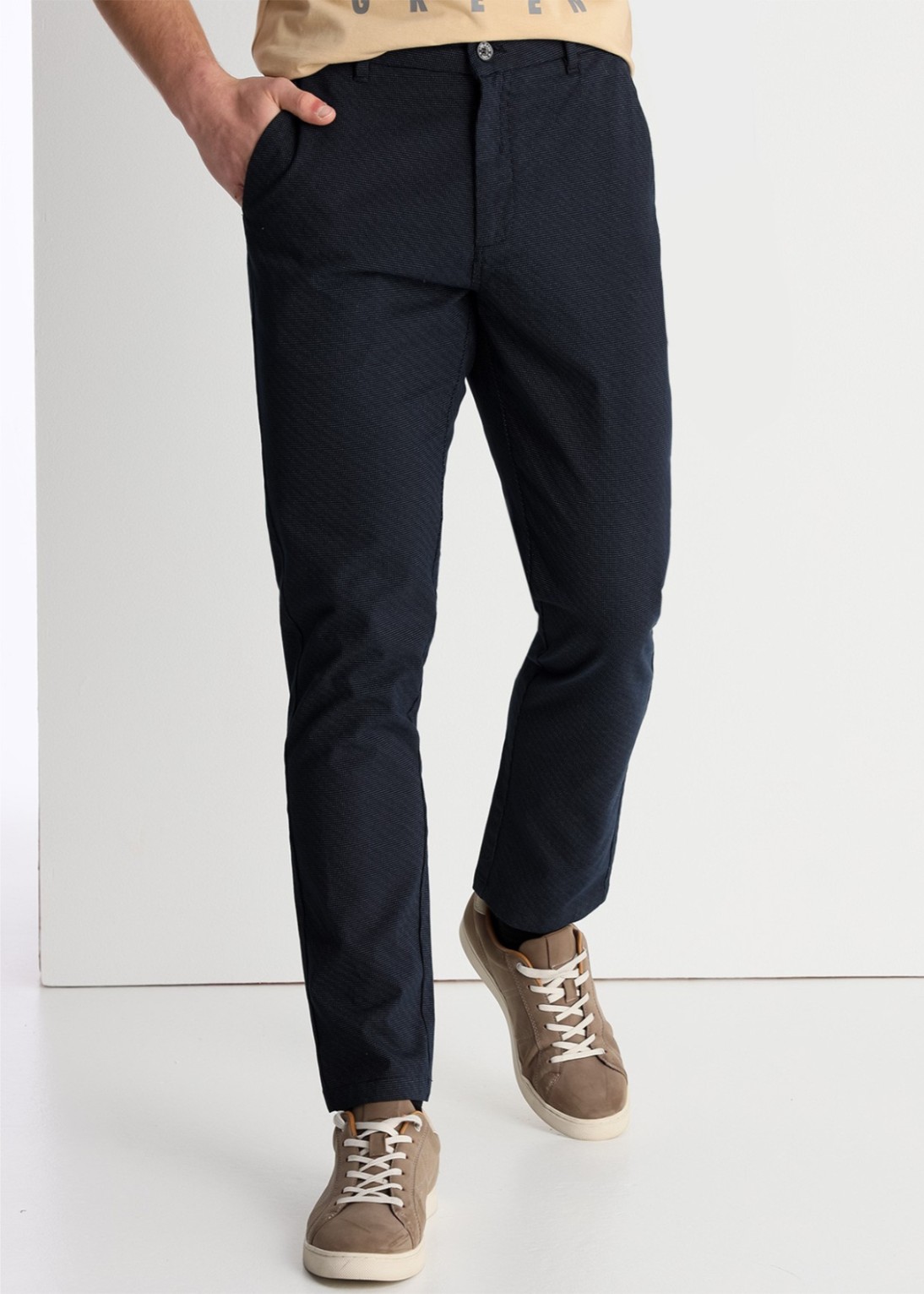 PANTALN LARGO CHINO BRUNO-HERON STRAIGHT TIRO MEDIO AZUL MARINO