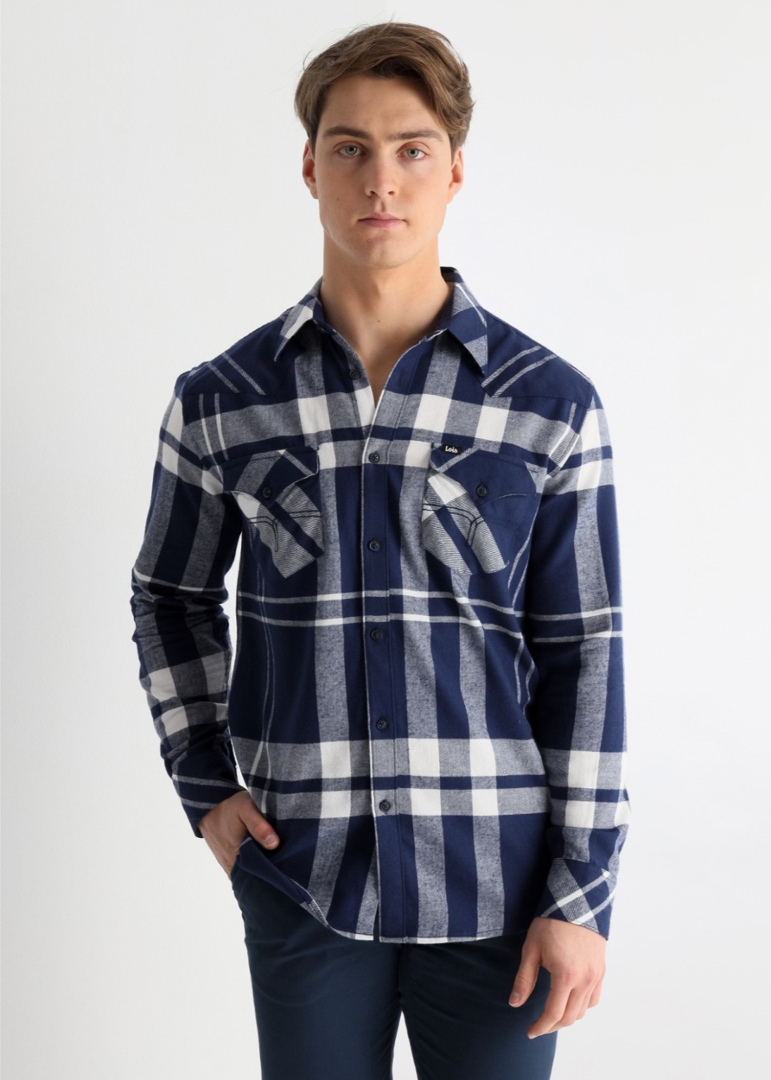 CAMISA MANGA LARGA WAYNE-RIO CUADRO TARTAN AZUL / BLANCO