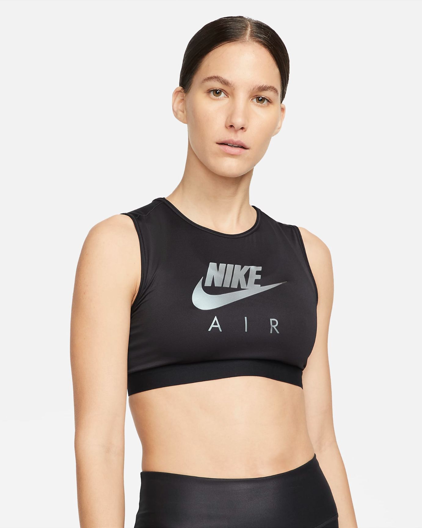 TOP Nike Air Dri-FIT Swoosh Womens capilariza el sudor de la piel Transpirable 88 % polister/12 % spandex NERO